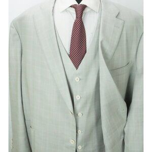 Isaia Galles Overcheck Sumi Capri Light Gray Plaid 3 Pc Suit 53R BRAND NEW BIG